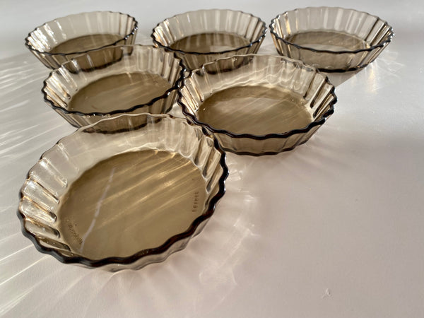 Individual Vintage Arcopal Smoked Glass Mini Tart Dish