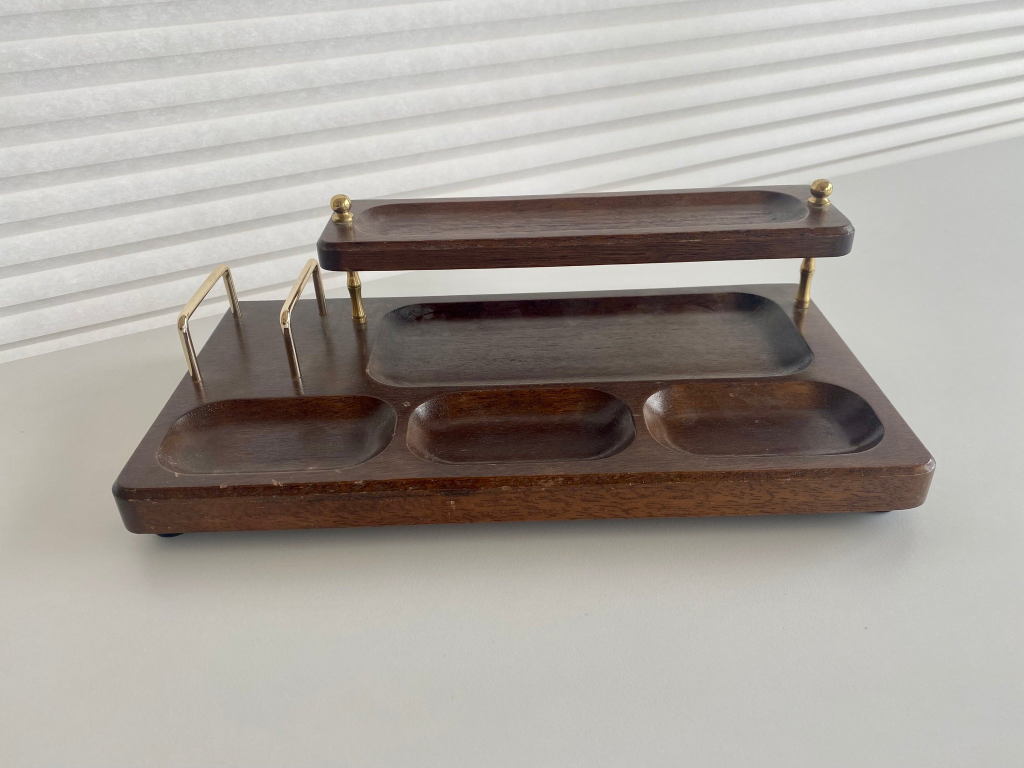 Vintage Brass and Wood Desk Organizer