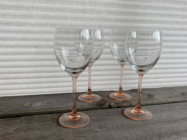 Set of 4 Vintage Luminarc France Peach Stemmed Wine Glasses