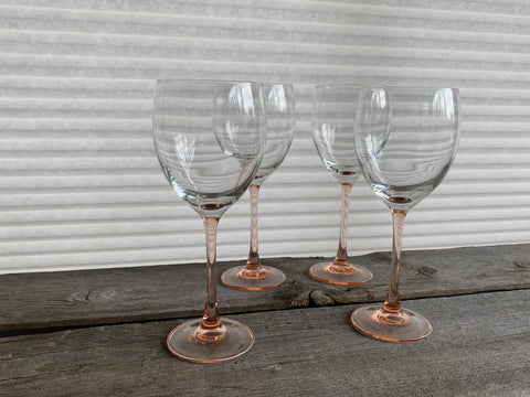 Set of 4 Vintage Luminarc France Peach Stemmed Wine Glasses