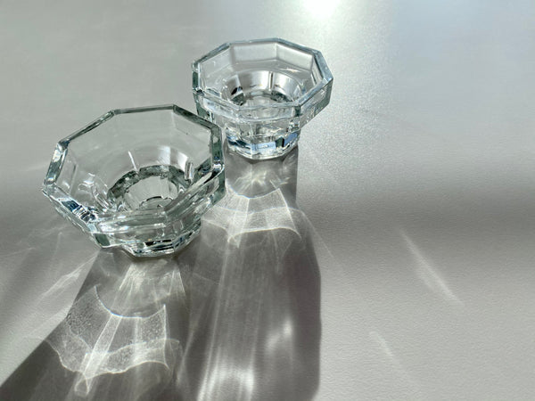 Set of 2 Octagonal Clear Glass Candle Holder