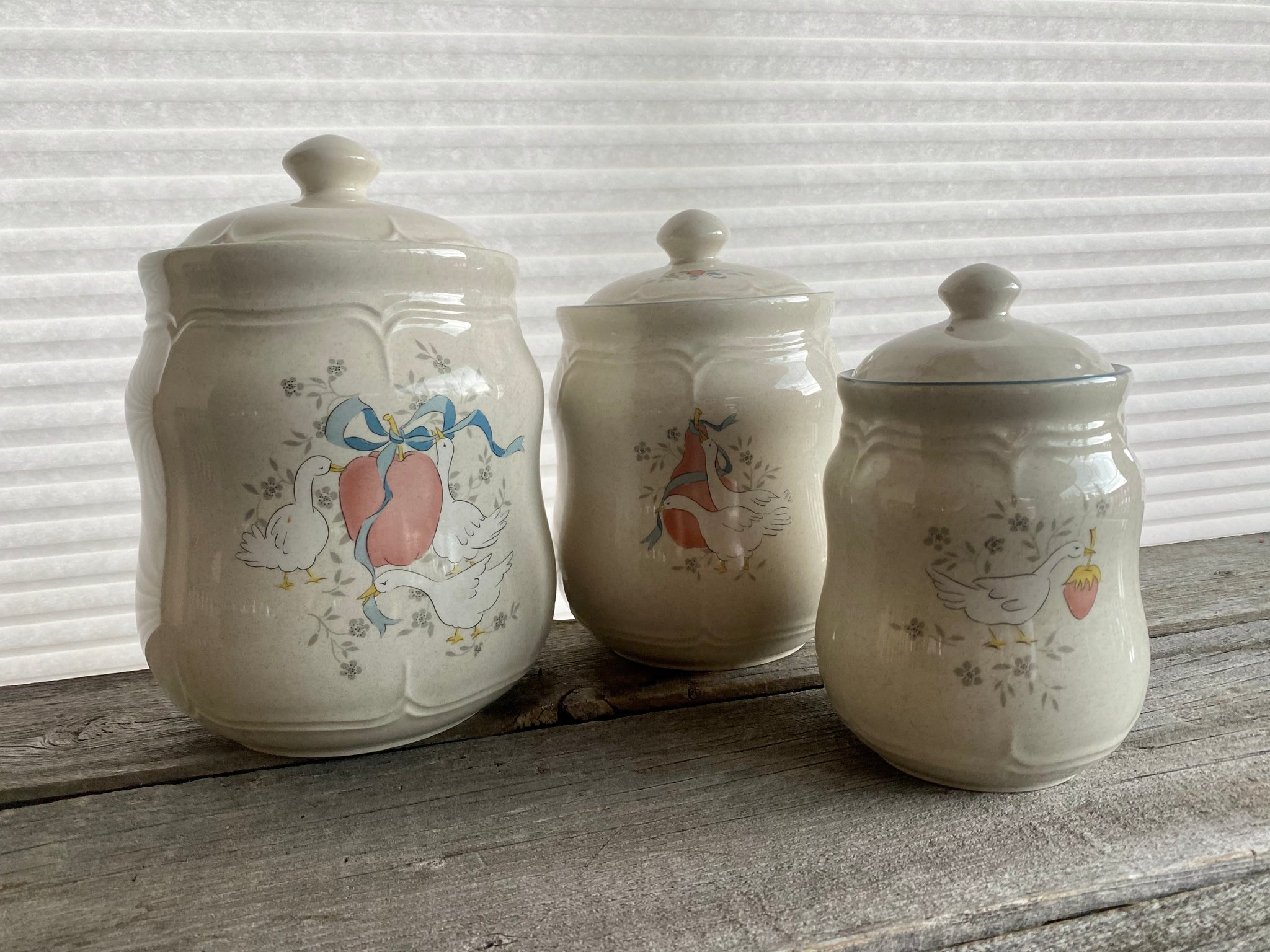 Set of 3 Vintage International Marmalade Goose Canisters and Lids