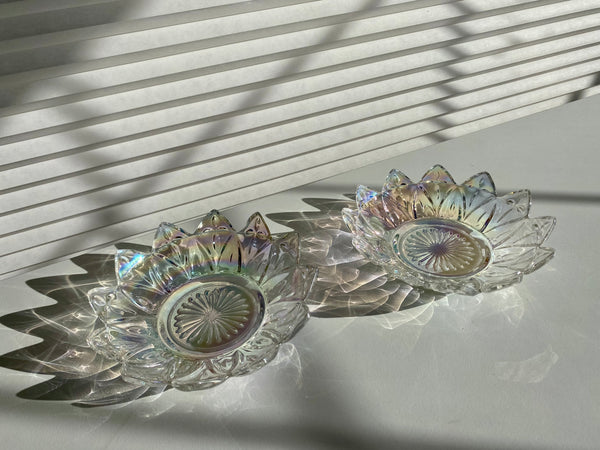 Vintage Set of 2 Federal Glass Iridescent Petal Dishes