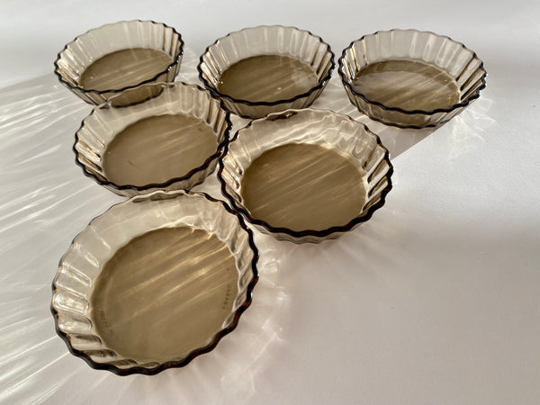 Individual Vintage Arcopal Smoked Glass Mini Tart Dish