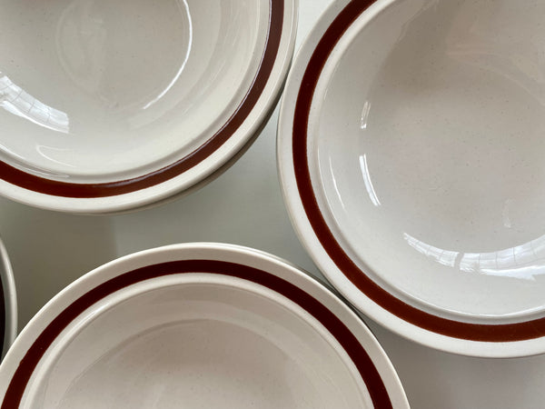 Vintage Individual Genuine Stoneware Brown Rimmed Speckled Berry Bowls