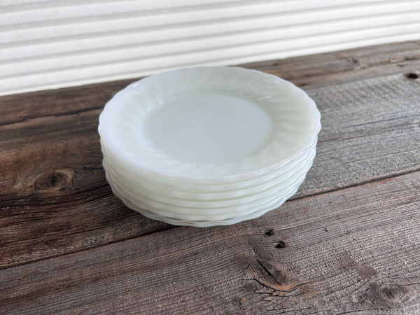 Vintage Individual Fire King Swirl All-White Salad Plates