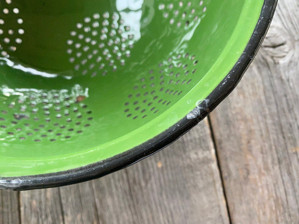 Vintage Enamel Metal Green Colander