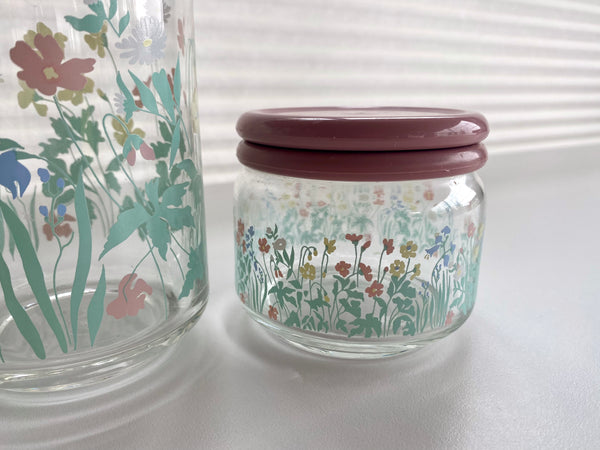 Vintage Ocean Glass Pink Floral Jar Set