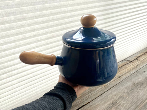 Vintage Enamel Metal Blue Fondue Pot