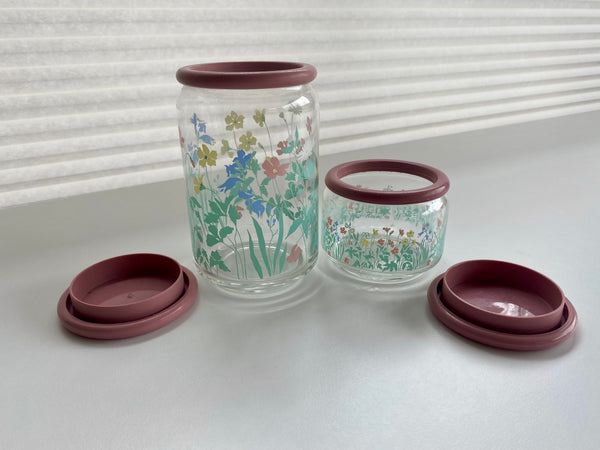 Vintage Ocean Glass Pink Floral Jar Set