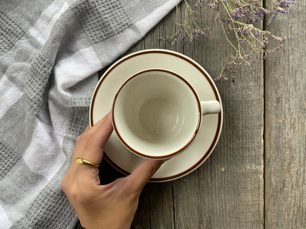 Tuxton China Bahamas Brown Speckled Teacup and Saucer