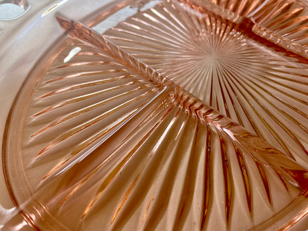 Vintage Individual Anchor Hocking Lace Edge 5-Part Relish Dish - Pink Depression Glass