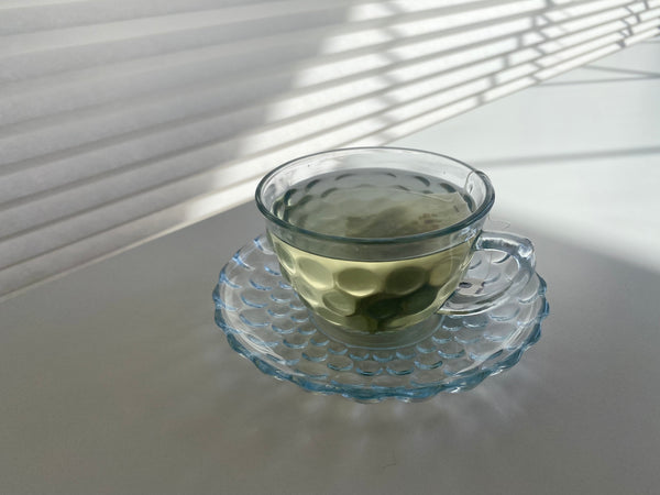 Individual Vintage Anchor Hocking Blue Bubble Teacup and Saucer (2-Piece)