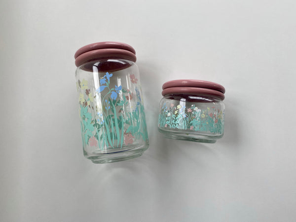 Vintage Ocean Glass Pink Floral Jar Set