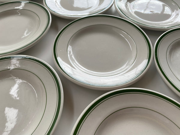 Individual  Burslem England Green Rim Bread and Butter Plates