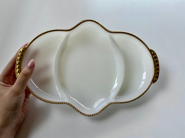 Vintage Fire King Gold Rim 3-Part Relish Dish