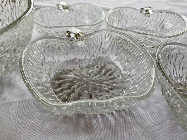 Vintage 5-Piece Italian Frosted Glass Apple Salad Bowl Set