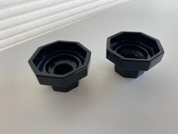 Set of 2 Vintage Black Octime Candle Holders