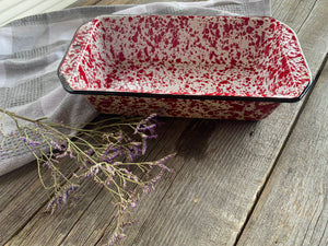 Vintage Red Enamel Splatterware Loaf Pan