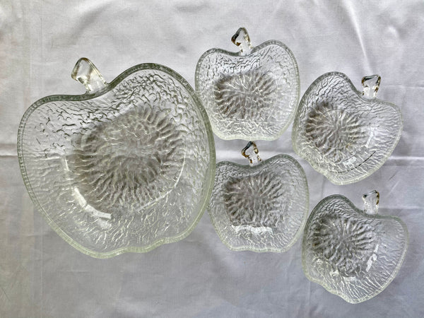 Vintage 5-Piece Italian Frosted Glass Apple Salad Bowl Set