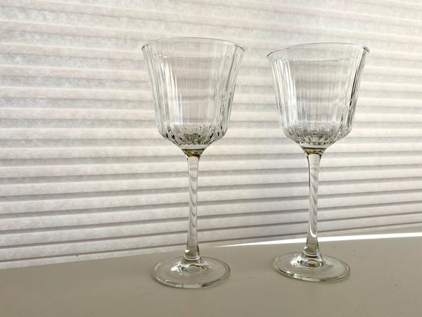 Set of 2 Vintage French Large Ribbed Wine Glass