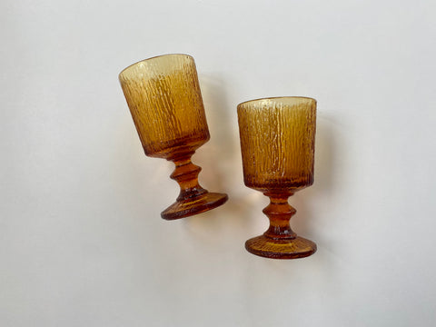 Set of 2 Vintage Ravenhead Siesta Amber Glass Goblets