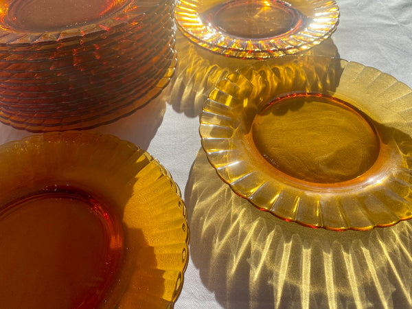 Individual Vintage Duralex France Amber Dessert Glass Plates