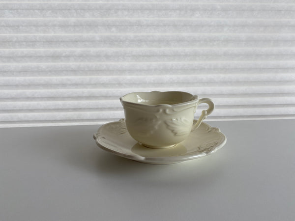 Vintage Faiencerie De Gien Rocaille Cream Teacup and Saucer (2-Piece)