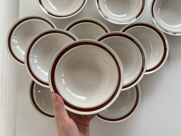 Vintage Individual Genuine Stoneware Brown Rimmed Speckled Berry Bowls