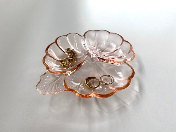 Vintage Jeanette Glass Pink Clover Dish