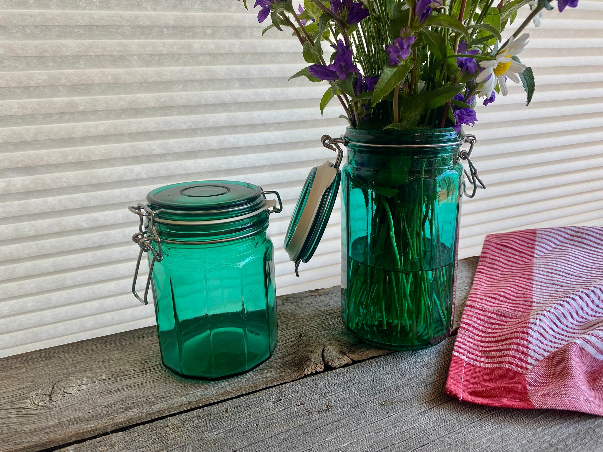 Set of 2 Vintage Green Jars