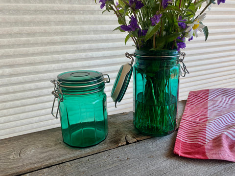 Set of 2 Vintage Green Jars