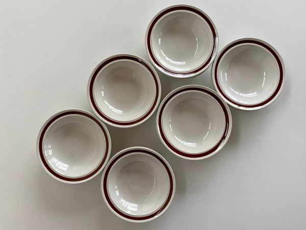 Vintage Individual Genuine Stoneware Brown Rimmed Speckled Berry Bowls