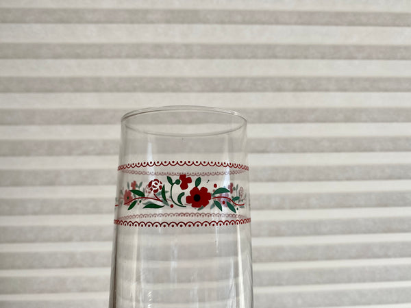 Set of 3 Vintage Red Flowers Drinking Glasses