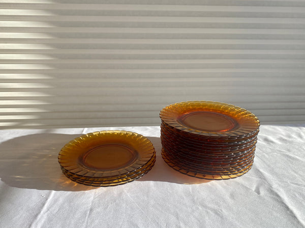 Individual Vintage Duralex France Amber Dessert Glass Plates