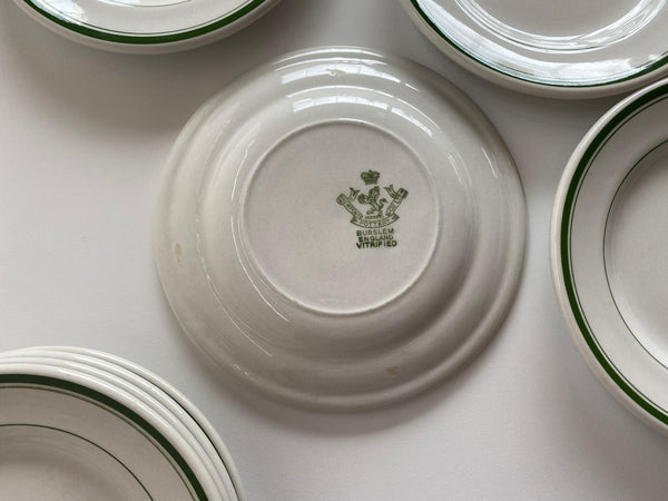 Individual  Burslem England Green Rim Bread and Butter Plates