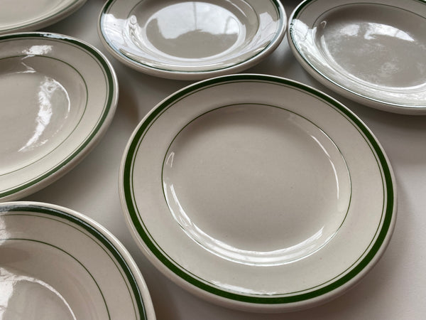 Individual  Burslem England Green Rim Bread and Butter Plates