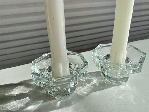 Set of 2 Octagonal Clear Glass Candle Holder