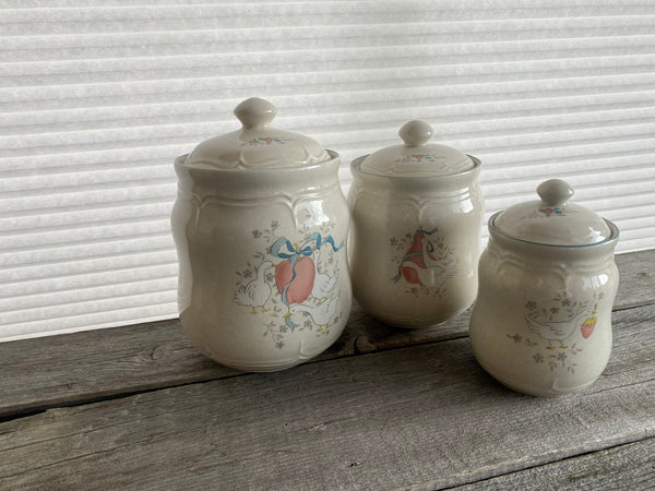 Set of 3 Vintage International Marmalade Goose Canisters and Lids