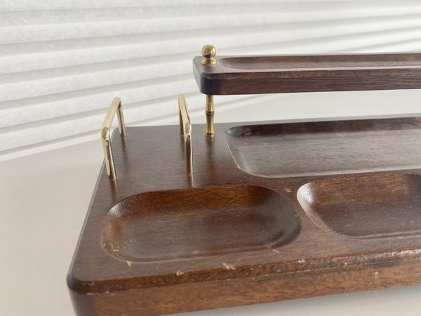 Vintage Brass and Wood Desk Organizer