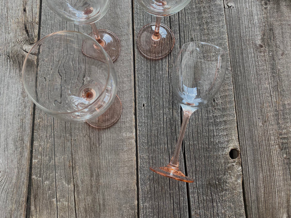 Set of 4 Vintage Luminarc France Peach Stemmed Wine Glasses