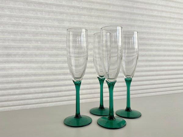 Set of 4 Libbey Green Domaine Champagne Flutes