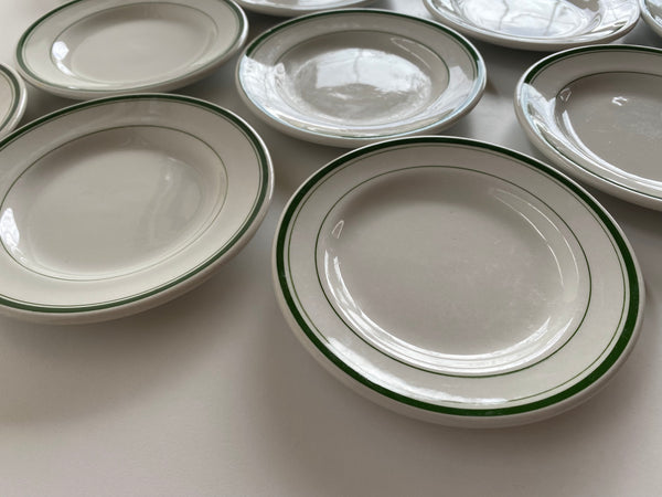 Individual  Burslem England Green Rim Bread and Butter Plates