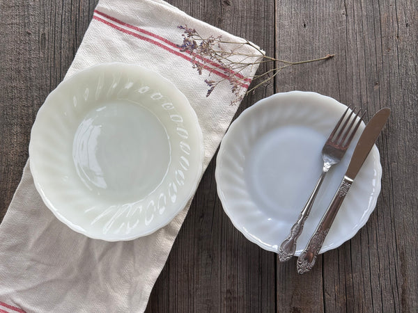 Vintage Individual Fire King Swirl All-White Salad Plates