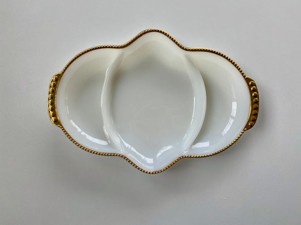 Vintage Fire King Gold Rim 3-Part Relish Dish