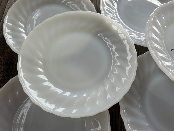 Vintage Individual Fire King Swirl All-White Salad Plates