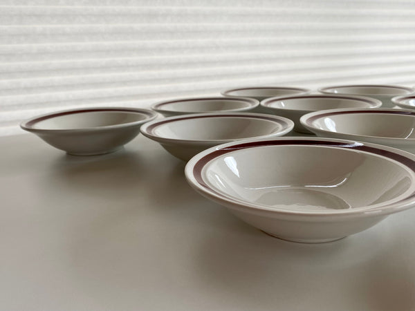 Vintage Individual Genuine Stoneware Brown Rimmed Speckled Berry Bowls