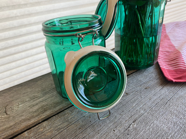 Set of 2 Vintage Green Jars