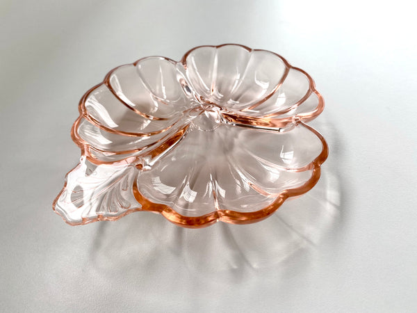 Vintage Jeanette Glass Pink Clover Dish