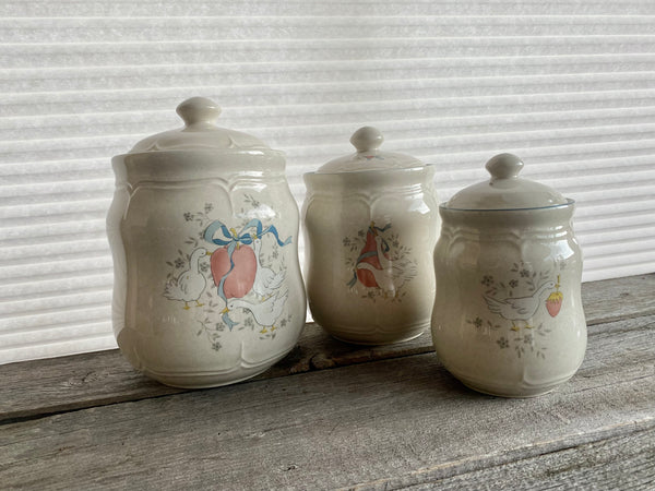 Set of 3 Vintage International Marmalade Goose Canisters and Lids